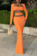 Tangerine Red Sexy Solid Hollowed Out Patchwork Square Collar Long Sleeve Two Pieces