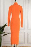 Black Casual Solid Patchwork Half A Turtleneck Pencil Skirt Dresses