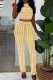 Apricot Sexy Patchwork Hot Drilling See-through Turtleneck Sleeveless Two Pieces