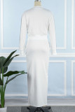 White Casual Print Patchwork Half A Turtleneck Long Sleeve Two Pieces