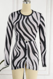 Black Sexy Print Patchwork O Neck Long Sleeve Two Pieces