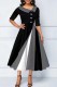 Grey Casual Patchwork Contrast Oblique Collar A Line Dresses