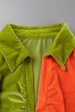 Orange Green Sexy Solid Patchwork Fold V Neck Pencil Skirt Dresses