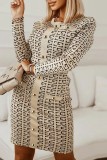 Apricot Casual Print Patchwork O Neck Long Sleeve Dresses