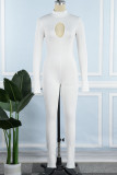 Black Sexy Solid Hollowed Out Patchwork Half A Turtleneck Skinny Jumpsuits