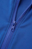 Blue Casual Solid Patchwork Zipper Short Sleeve Two Pieces