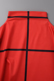 Red Casual Print Patchwork Half A Turtleneck Straight Dresses