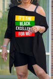 Black Gold Casual Print Asymmetrical Oblique Collar Long Sleeve Two Pieces