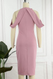 Pink Elegant Solid Patchwork O Neck One Step Skirt Dresses