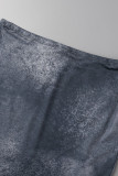 Blue Sexy Solid Patchwork Asymmetrical Stringy Selvedge Spaghetti Strap Sleeveless Two Pieces