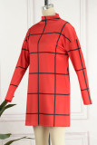 Red Casual Print Patchwork Half A Turtleneck Straight Dresses