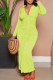 Fluorescent Green Casual Solid Patchwork Buckle Fold Turndown Collar Pencil Skirt Dresses