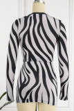 Black Sexy Print Patchwork O Neck Long Sleeve Two Pieces