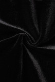 Black Sexy Solid Patchwork See-through Half A Turtleneck Skinny Jumpsuits