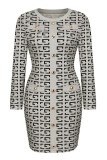 Apricot Casual Print Patchwork O Neck Long Sleeve Dresses
