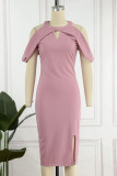 Pink Elegant Solid Patchwork O Neck One Step Skirt Dresses