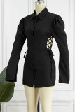 White Sexy Solid Bandage Hollowed Out Patchwork Buckle Turndown Collar One Step Skirt Dresses