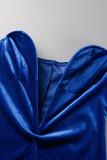 Blue Sexy Solid Patchwork Strapless Evening Dress Dresses