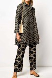 Black Casual Print Patchwork Shirt Collar Long Sleeve Two Pieces