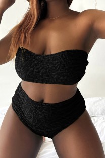Black Fashion Sexy Solid Backless Strapless Plus Size Swimwear (With Paddings)