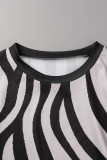 Black Sexy Print Patchwork O Neck Long Sleeve Two Pieces