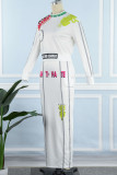 White Casual Print Patchwork Half A Turtleneck Long Sleeve Two Pieces