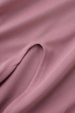 Pink Elegant Solid Patchwork O Neck One Step Skirt Dresses
