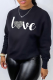 Black Casual Vintage Print Patchwork Letter O Neck Tops