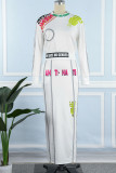 White Casual Print Patchwork Half A Turtleneck Long Sleeve Two Pieces