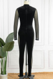 Black Sexy Solid Patchwork See-through Half A Turtleneck Skinny Jumpsuits