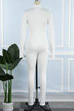 Black Sexy Solid Hollowed Out Patchwork Half A Turtleneck Skinny Jumpsuits