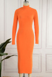 Black Casual Solid Patchwork Half A Turtleneck Pencil Skirt Dresses