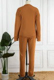 Caramel Colour Casual Solid Patchwork O Neck Long Sleeve Two Pieces