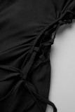 White Sexy Solid Bandage Hollowed Out Patchwork Buckle Turndown Collar One Step Skirt Dresses