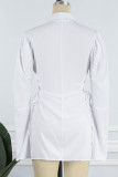 White Sexy Solid Bandage Hollowed Out Patchwork Buckle Turndown Collar One Step Skirt Dresses
