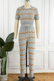 Pink Casual Patchwork O Neck Short Sleeve Two Pieces