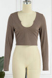 Brownness Sexy Solid Patchwork U Neck Tops