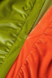 Orange Green Sexy Solid Patchwork Fold V Neck Pencil Skirt Dresses