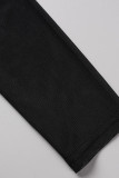 Black Sexy Solid Patchwork See-through Half A Turtleneck Skinny Jumpsuits