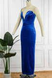 Blue Sexy Solid Patchwork Strapless Evening Dress Dresses