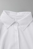White Sexy Solid Bandage Hollowed Out Patchwork Buckle Turndown Collar One Step Skirt Dresses