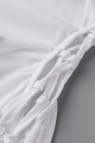 White Sexy Solid Bandage Hollowed Out Patchwork Buckle Turndown Collar One Step Skirt Dresses