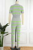 Pink Casual Patchwork O Neck Short Sleeve Two Pieces