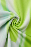 Green Sexy Print Hollowed Out Patchwork Metal Accessories Decoration Half A Turtleneck Skinny Rompers