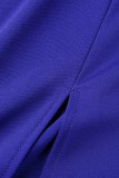 Colorful Blue Sexy Solid Hollowed Out Patchwork Square Collar Long Sleeve Two Pieces