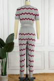 Pink Casual Patchwork O Neck Short Sleeve Two Pieces