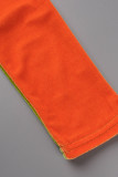 Orange Green Sexy Solid Patchwork Fold V Neck Pencil Skirt Dresses
