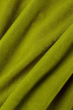 Orange Green Sexy Solid Patchwork Fold V Neck Pencil Skirt Dresses