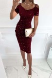 Blue Sexy Patchwork Hollowed Out V Neck Short Sleeve Dress Dresses