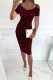 Burgundy Sexy Patchwork Hollowed Out V Neck Short Sleeve Dress Dresses